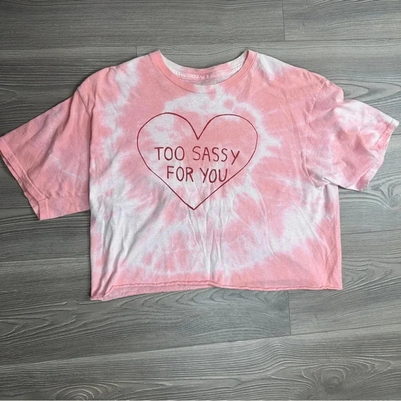 coco + pine Too Sassy For You Pink Tie Dye Cropped Shirt - Picture 1 of 3